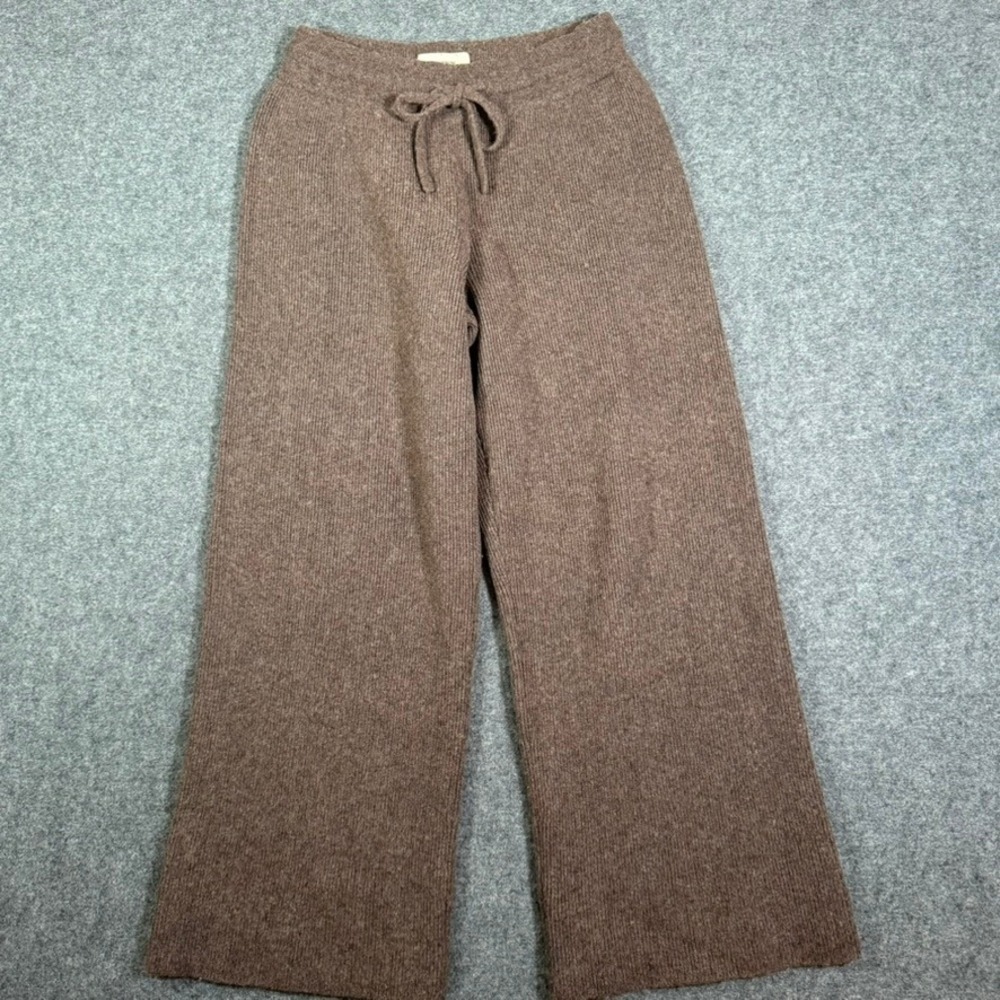 Buck Mason Brown Merino Wool Blend Ribbed Knit Wide Leg Drawstring Pants Medium